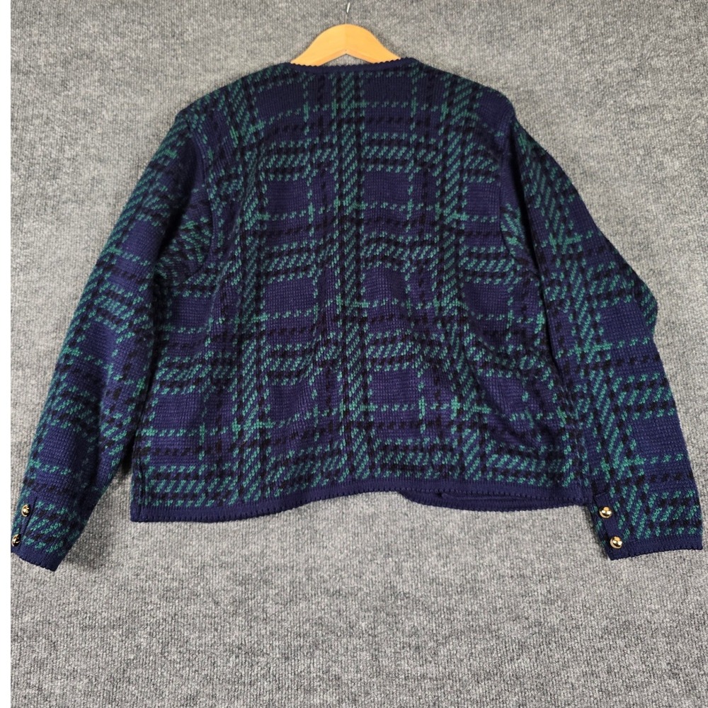 Silvercord Plaid Button Cardigan Navy Green Gold Buttons XL‎ Women Cozy Knit - Picture 8 of 8